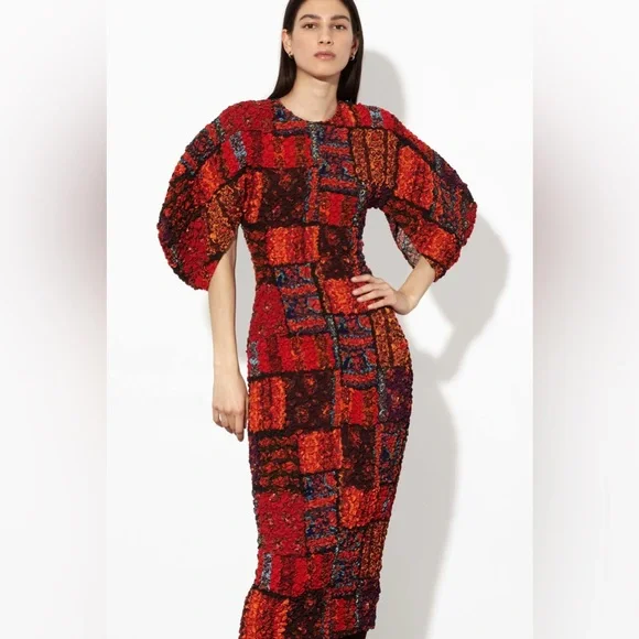 Mara Hoffman Freya Dress Popcorn Midi Todeo Print Bodycon L Celeb Style Luxury - Picture 4 of 14